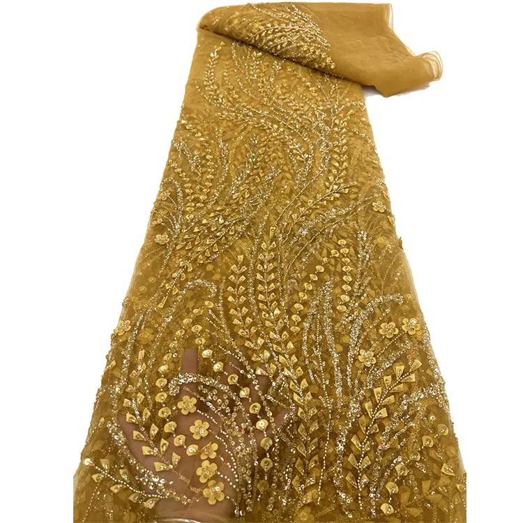 Pullu boncuklu nakış fransız örgü dantel kumaş malzeme aplike vual kumaş elbise