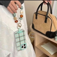 Accessoires de téléphone portable perlés, chaîne de téléphone portable en pierre à carreaux de couleurs mélangées, accessoires mignons pour femmes, sac à main, sac en résine