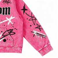 Vente en gros de vêtements ODM : Sweat à capuche zippé en polaire streetwear, effet vieilli, avec graphique numérique Kornit DTG, fuchsia