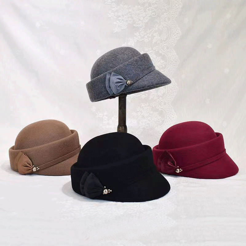 Оптовая продажа, модная женская зимняя церемониальная шляпа с жемчугом и логотипом на заказ