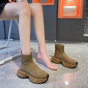 Bottes décontractées à plateforme pour femmes, chaussures montantes à strass, semelle épaisse, bottines plates à talon épais, bottes de mode à la cheville - Product Image 4