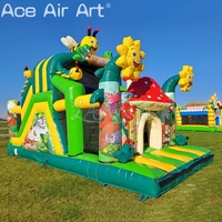 Structure gonflable géante commerciale abeille, tournesol et champignon, avec toboggan combiné, pour location de fêtes d'enfants