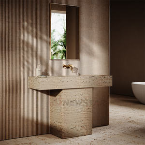 <span class=keywords><strong>Lavabo</strong></span> da <span class=keywords><strong>Bagno</strong></span> in Travertino Personalizzato Newstar con Ampio Piano d'Appoggio, Lavandino a Colonna Autoportante in Marmo Travertino - Product Image 3
