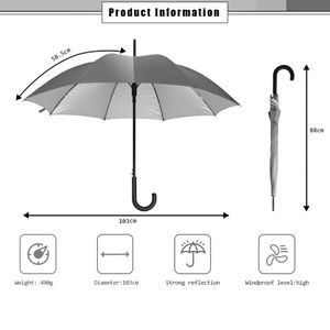 Daily Lightweight Portable Silver UV-Coated Straight Metal Traveler's <b>Umbrella</b> Great for Tourists Manual Control Carry Case - Product Image 2