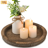 Nampan Lilin Kayu Rustic Bulat untuk Meja Dapur & Ruang Tamu, Dekorasi Rumah Gaya Farmhouse