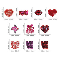 Patch brodé en forme de cœur pour la Saint-Valentin, avec nœud en cerise, paillettes, broderie LOVE, applique en forme de lèvres, nœud en paillettes XOXO pour les amoureux