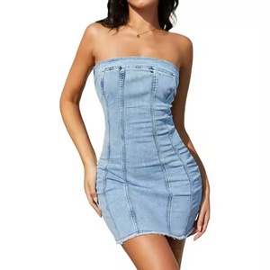 Vestidos de Mezclilla de Alta Calidad para Mujer, Cuello Sexy sin Tirantes, Mini Vestido Ajustado de Verano - Product Image 1
