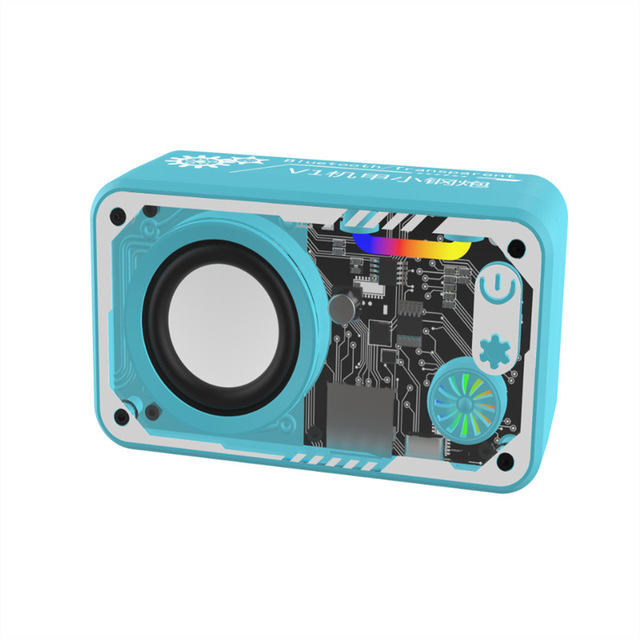 V1 Portable Bluetooth Speaker with High Fidelity 3D Surround Sound Blue LED Lights Built-in Microphone Subwoofer Type