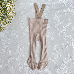 2022 Ins populaire tricot côtelé collants coton peigné bretelles infantile bébé collants avec bretelles - Product Image 6