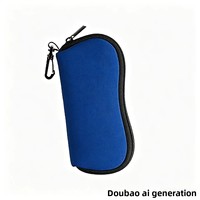 Étui à lunettes en néoprène caoutchouté rigide en stock, sac à fermeture éclair, motif uni disponible, plusieurs couleurs, poche à monnaie avec crochet