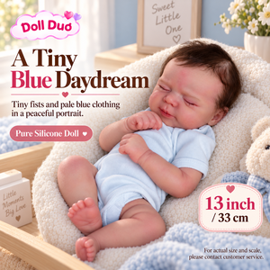 Poupée Reborn en silicone pleine grandeur de 13 pouces, modèle Duo personnalisé, bébé endormi en combinaison bleue, poings personnalisés, cadeau de Noël pour enfants - Product Image 1