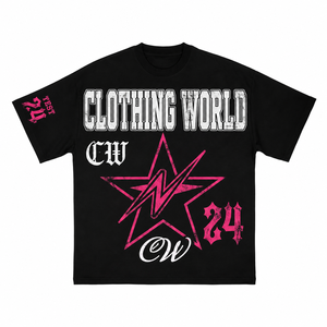 Camiseta gráfica negra de manga corta con cuello redondo y diseño personalizado para hombre de Clothing World, estilo urbano informal. - Product Image 1
