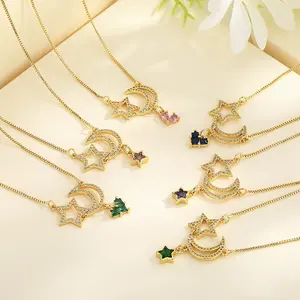 Charm Necklace Copper Charms Wholesale 18K Gold Plated Zircon Star Pendant Fashion Jewelry For Women Accessories