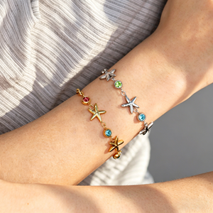 สร้อยข้อมือผู้หญิงชุบทองประดับดาว คริสตัลหลากสี เครื่องประดับสแตนเลส - Product Image 1