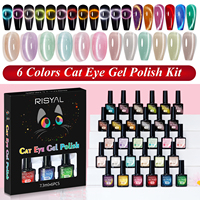 Kit de vernis gel œil de chat magnétique 6 pièces, vernis gel 9D magnétique effet œil de chat, vernis UV LED à retirer par trempage, pour nail art DIY et manucure