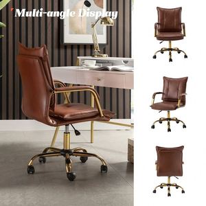<span class=keywords><strong>Silla</strong></span> de <span class=keywords><strong>escritorio</strong></span> de oficina para el hogar de cuero con patas y brazos dorados - Product Image 5
