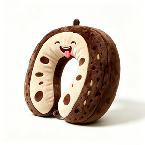 Oreiller de voyage personnalisé en forme de biscuit marron, oreiller de voyage en peluche douce, oreiller de voyage souriant en forme de biscuit - Product Image 3
