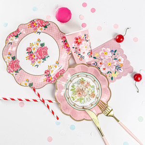 ชุดอุปกรณ์จัดงานเลี้ยงธีมดอกไม้ DAMAI สำหรับงานแต่งงาน วันเกิด วันวาเลนไทน์ งานเลี้ยงน้ำชา จานกระดาษ แก้วกระดาษ ผ้าเช็ดปากแบบใช้แล้วทิ้ง อุปกรณ์บนโต๊ะอาหารสำหรับงานปาร์ตี้ - Product Image 2