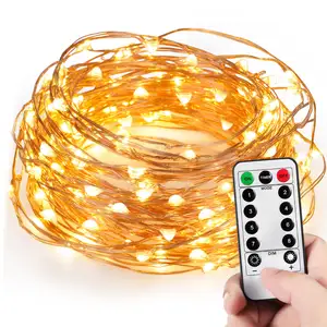 铜线串灯仙女串灯8种模式发光二极管串灯电池供电，树木装饰用遥控器