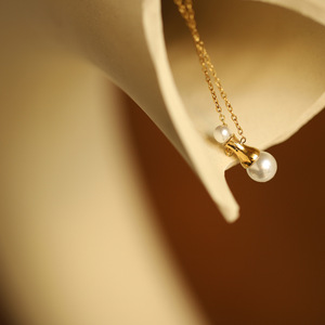 Collar de Perlas de Imitación Moderno con Cadena para Clavícula, Acero Inoxidable, Chapado en Oro, Modelo ZSN-180 - Product Image 2