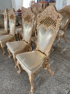 Royal Antique Baroque Style Glass Top <strong>Wooden</strong> Rectangular <strong>Dining</strong> Table Set <strong>with</strong> 8 <strong>Chairs</strong> and Two Bases - Product Image 5
