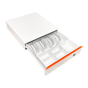 HER-335 Cassetto <span class=keywords><strong>Registratore</strong></span> <span class=keywords><strong>di</strong></span> <span class=keywords><strong>Cassa</strong></span> RJ11 6V/9V/12V/24V con Serratura a Tre Posizioni, 3-4 Scomparti Banconote, 4-8 Scomparti Monete, Nero/Bianco, 1M+ - Product Image 5