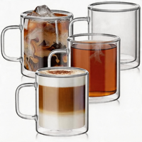 Mugs en verre borosilicate à double paroi de 400 ml (13,5 oz) résistants à la chaleur et au froid, directement de l'usine, tasses à thé en verre à double paroi, mugs à café en verre