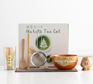 Set da tè in Matcha con motivo a spirale a otto pezzi Set da tè e caffè testurizzato con frusta a coste e utensili per la preparazione tattile - Product Image 4