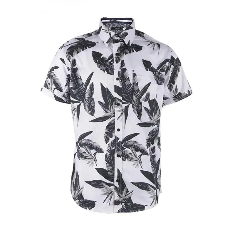 Hit Color Printed Chest Pocket Single Breasted Turn Down Collar Men Beach Shirts
