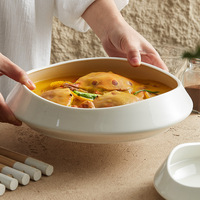 Grand bol à soupe en céramique à rebord large et profond, assiette à pâtes en porcelaine blanche, style japonais élégant, pour cadeaux d'affaires, idéal pour les plats de fruits de mer.