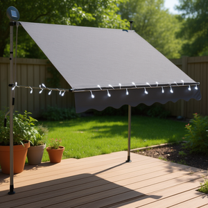 Auvent rétractable manuel anthracite 78,7 pouces avec éclairage solaire LED pour terrasse extérieure - Product Image 2