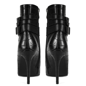 Botines de tacón de aguja para mujer, talla grande 47, con cordones delanteros, remaches, cinturones y hebillas, ajuste ancho - Product Image 4