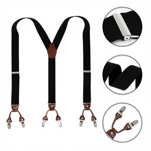 Bretelles en cuir élégantes pour hommes, couleur unie, 3,5 cm, en forme de Y, avec 6 clips robustes, vente en gros directe - Product Image 1