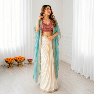 Conjunto de Lehenga Choli Bordado y Cosido para Mujer, con Shrug, Dhoti, Blusa y Dupatta de Tela, Ropa Tradicional Étnica Pakistaní e India para Fiestas - Product Image 1