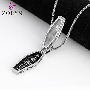 Collares con Colgante de Ataúd Abrible de Acero Inoxidable, Cruz de Esqueleto, Estilo Gótico Punk Vintage, Joyería de Moda de Acero de Titanio para Hombre - Product Image 3