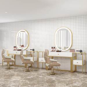 <span class=keywords><strong>Table</strong></span> de manucure Maokangyun, célèbre sur Internet, miroir double face, design contemporain, dessus en cuir, surface en pierre, écologique - Product Image 4