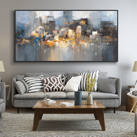 Peinture à l'huile texturée faite à la main Mintura, paysage urbain moderne, décoration murale sur toile, grande œuvre d'art abstraite colorée de paysage marin encadrée
