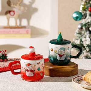 Mug de Noël créatif en céramique avec dessin animé, ensemble cadeau et souvenir de Noël - Product Image 3