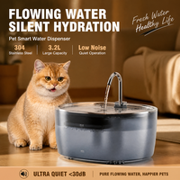 Fontaine à eau pour chat LEBAN 3.2L avec plateau en acier inoxydable 304, robinet coulissant, distributeur d'eau pour animaux de compagnie pour chats d'intérieur