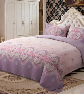 Ensemble de literie en coton à longues fibres imprimé de fleurs violettes élégantes et luxueuses, linge de lit doux à 1200 fils avec taies d'oreiller - Product Image 4