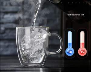 <span class=keywords><strong>Tasses</strong></span> à café en verre transparent à double paroi isolées résistantes à la chaleur personnalisées de 12 oz et 16 oz avec poignée pour expresso, latte, cappuccino, thé - Product Image 3