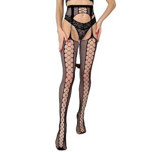 Collants résille sexy noirs en soie transparente à entrejambe ouvert pour femmes, antidérapants, vente en gros - Product Image 2