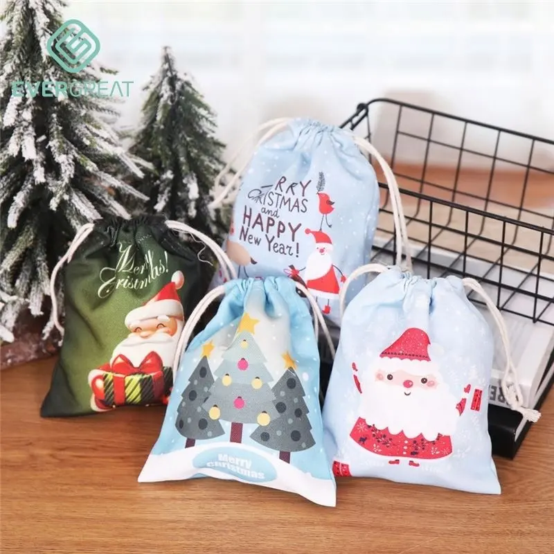 Bolsa de lona para regalo de Navidad, bolsa de lona con patrón impreso de Santa Claus, candy, 2021