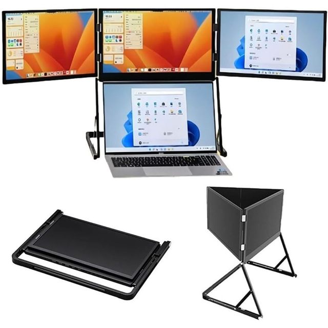 15.6\" Portable Triple Screen Monitor 1080p FHD Tri-Fold Laptop Extender 360° Rotation Backlit Extended Notebook Display