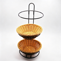 Panier de rangement moderne à 3 niveaux en rotin PP, fait main, écologique, étanche, gain de place, avec structure métallique robuste pour fruits et pain