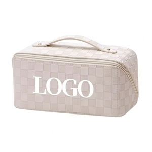 Luxury Vintage Checkered PU <b>Leather</b> Makeup Organizer Cosmetic <b>Bags</b> Toiletry Travel Portable <b>Make</b> <b>up</b> Pouch <b>Bags</b> - Product Image 5