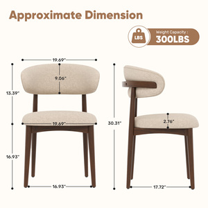 Chaise de salle à manger portable moderne rembourrée avec cadre en bois, dossier incurvé ergonomique, tissu respirant, chaise de salle à manger pour la maison - Product Image 6