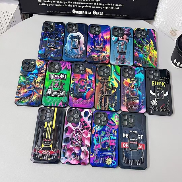Customized TPU PC Shockproof Scratch Resistant Phone Case for 16/15/14 Pro Max/13/12/11 Glitter Decoration Street Fashion