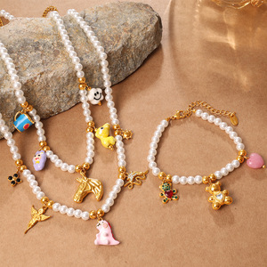 New multi-element jewelry set, pearl <b>beaded</b> necklace and <b>bracelet</b>, fashionable stackable jewelry for women - Product Image 6
