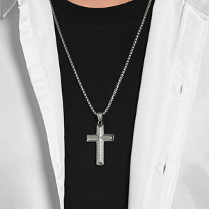 Cross-border yunnique retro trendy spiral cross necklace, niche high-end artistic versatile <b>titanium</b> steel pendant - Product Image 3